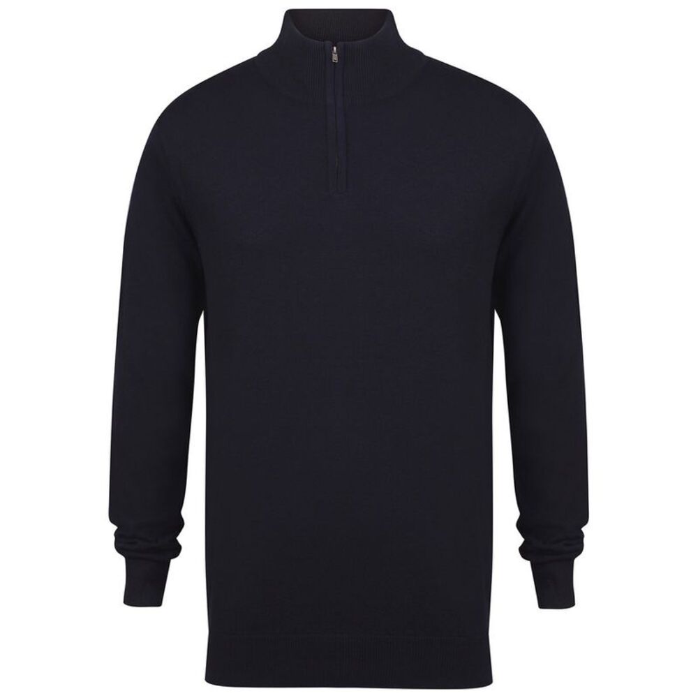 Henbury Mens Zip Neck Sweatshirt / Navy